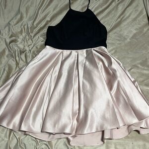 Elegant Pink and Black halter neck dress